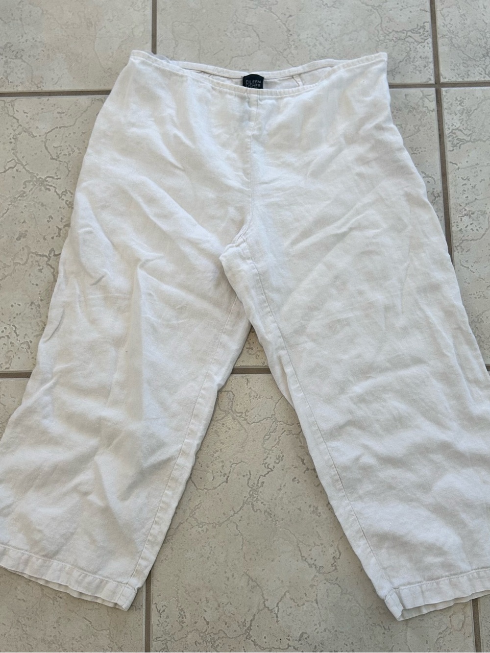 Eileen Fisher Women's White Linen Capri Pants  Regular Size L